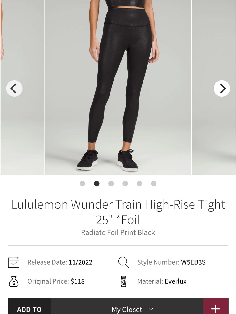 Lululemon wunder train hr tight 25in foil size 8